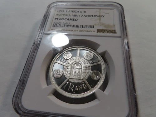 R42 South Africa 1974 Silver 1 Rand Pretoria Mint Anniv. NGC PROOF-68 CAMEO