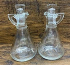 Vintage Anchor Hocking Clear Glass Vinegar & Oil Cruets W/ Stoppers Set of 2 MCM