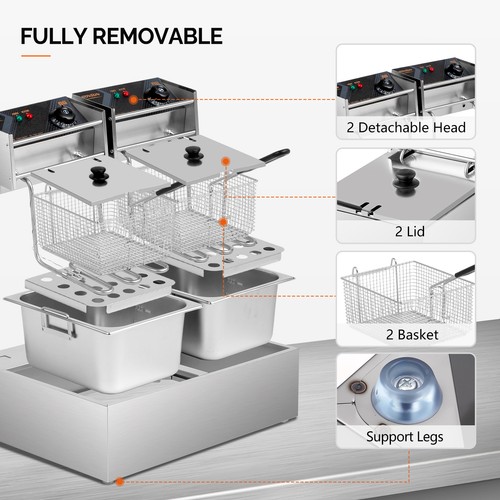 22.8QT Electric Deep Fryer Dual Tank Commercial Restaurant Countertop 5000W - Picture 7 of 8