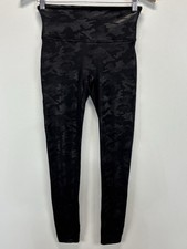 SPANX Faux Leather Black Camo Leggings Stretch Pants Size Large Women  s M