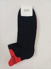 Alexander McQueen Mens Signature Knit Socks Black And Red Cotton Blend New