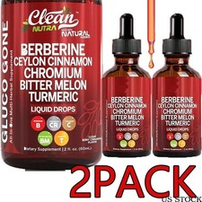 2 Bottles Clean Nutra Berberine with Ceylon Cinnamon Supplement Liquid Drops NEW
