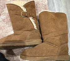 BEARPAW Brown Suede Shearling Mid-Calf Buckle...