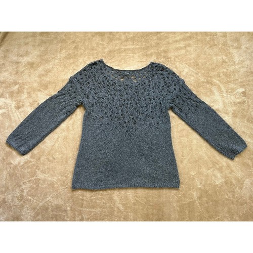 Eileen Fisher Wool Blend Gray Italian Yarn Crochet Sweater Women's Size Large - Picture 3 of 7