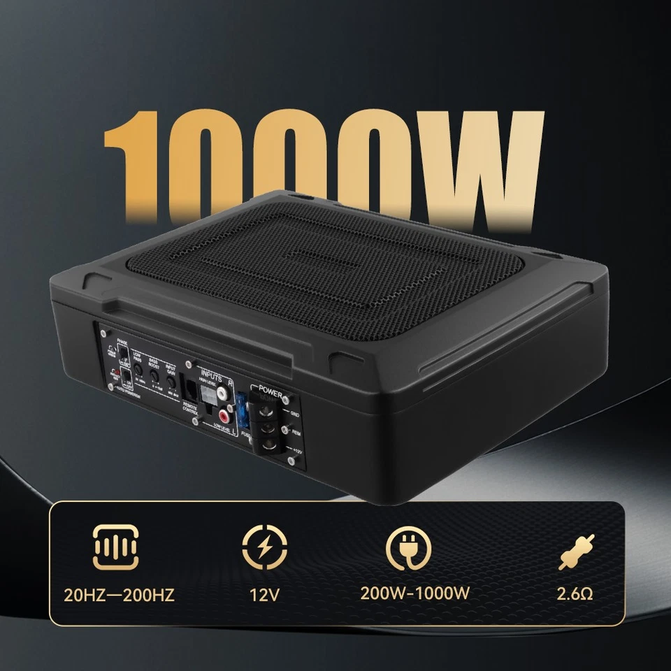 12" 1000W Untersitz-Aktiv-Subwoofer + Kabelset Auto Verstärker Lautsprecher DE - Bild 2 von 4