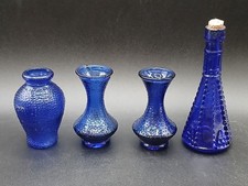 3 vintage COBALT BLUE GLASS BOTTLE LOT 5" tall Medicine Bath oils  READ