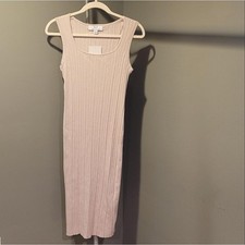 NWT Magaschoni Women's Midi Ribbed Sleeveless Sweater Dress, Size S, Cream Beige