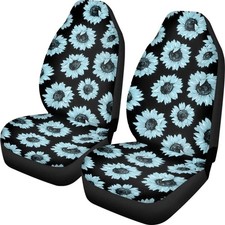 Black Aqua Sunflower Print Car Seat Cover Colorful Cute Print Front Seat Cove...