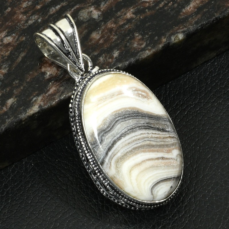 Yellow Lace Agate Gemstone Handmade Antique Design Pendant Jewelry 2.2" AP-37253