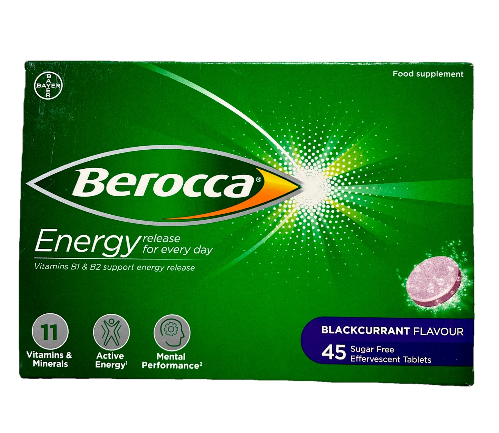 Berocca Blackcurrant Effervescent - 45 Tablets Vitamins B1 & B2 Sugar Free