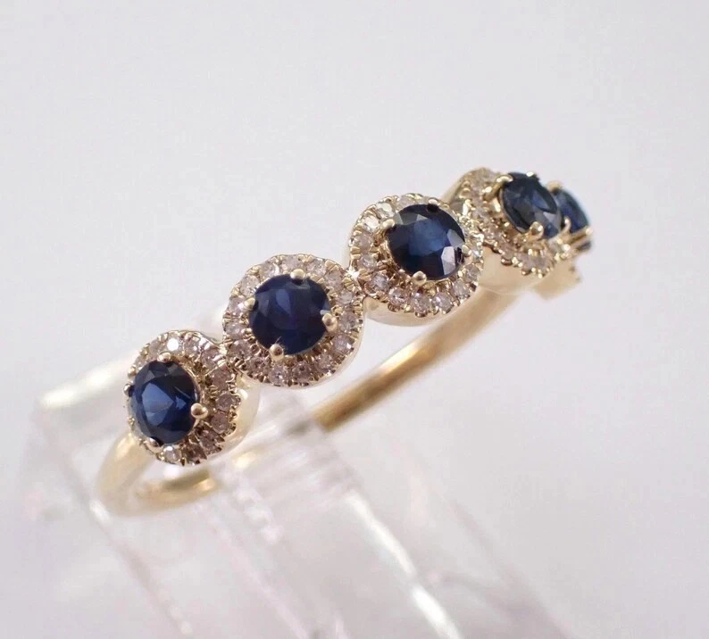 1Ct Round Cut Lab-Created Sapphire Anniversary Band 14K Yellow Gold Plated - Image 2 of 4