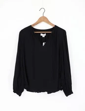 VELVET By Graham & Spencer Long-Sleeve Viscose V-Neck Top Black M $143 A3 212