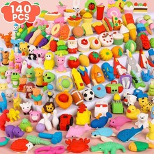 140 Pack 3D Animal Erasers for Kids Mini Puzzle Pencil Eraser Bulk Desk Pets
