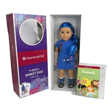 American Girl DOLL Blue Hair Eyes Skater Dress Silver Boots Panties Friends Book