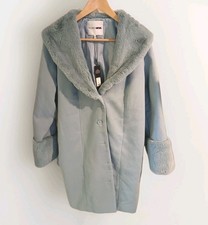 Fashion Nova best dressed Coat - Dusty Blue - faux wool body and faux fur