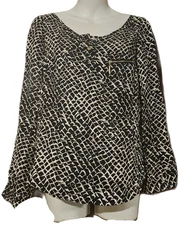 ALICE & TRIXIE Black White Print Blouse Top Silk Thin Size XS Long Sleeve