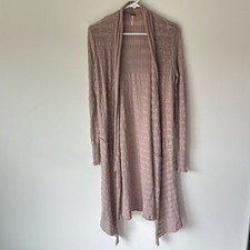 Free People Longline Duster Cardigan Brown Shear Knit Cotton Boho Hippie Flowy