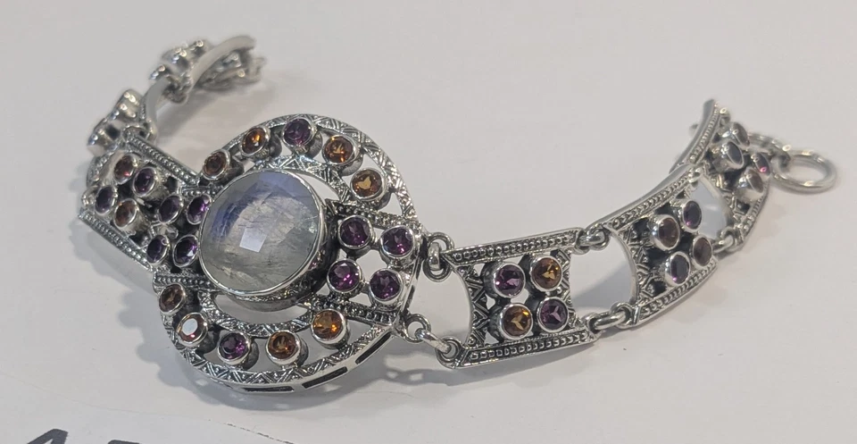 ** (NOS) Nicky Butler 925 S.Pulseira Prata Pedra da Lua/Multigem AP-10 - Imagem 2 de 4