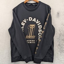 Harley-Davidson Sweatshirt Men's L Black Fleece 1 Skull Biker Moto Streetwear