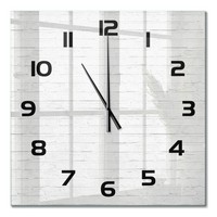 Wanduhr Aus GehäRtetem Glas Als Glasuhr Backsteinwand Schwarze Zeiger 60X60 Cm