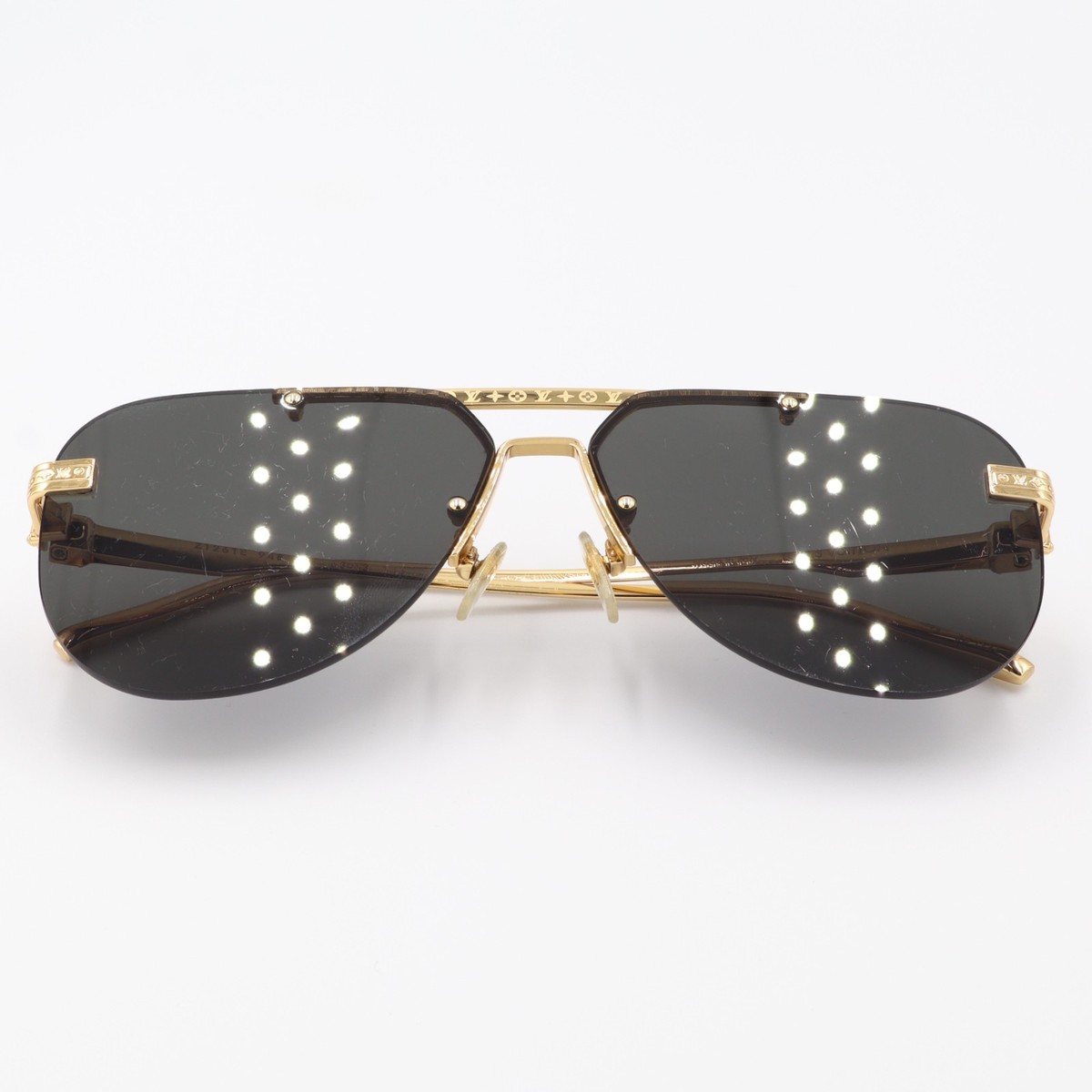 Louis Vuitton LV Ash Sunglasses Z1261E Gold Black Square Pilot