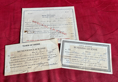 1930s Eastman GA Coca-Cola Bottling Town Of Rhine & Pitts GA Business Licenses
