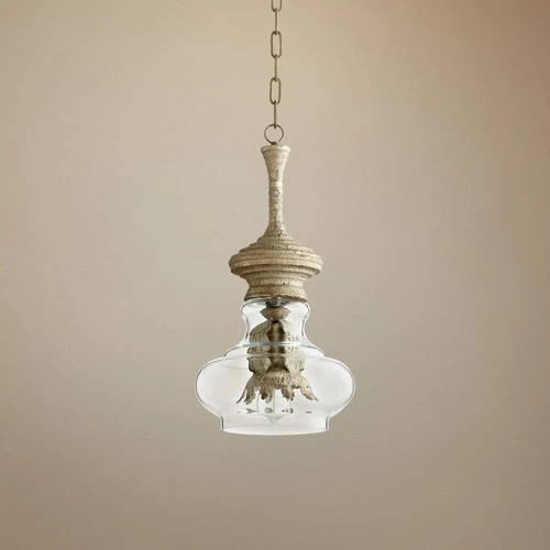 Dresden Sawyer 10"W Whitewash and Glass Pendant Light - Picture 1 of 3