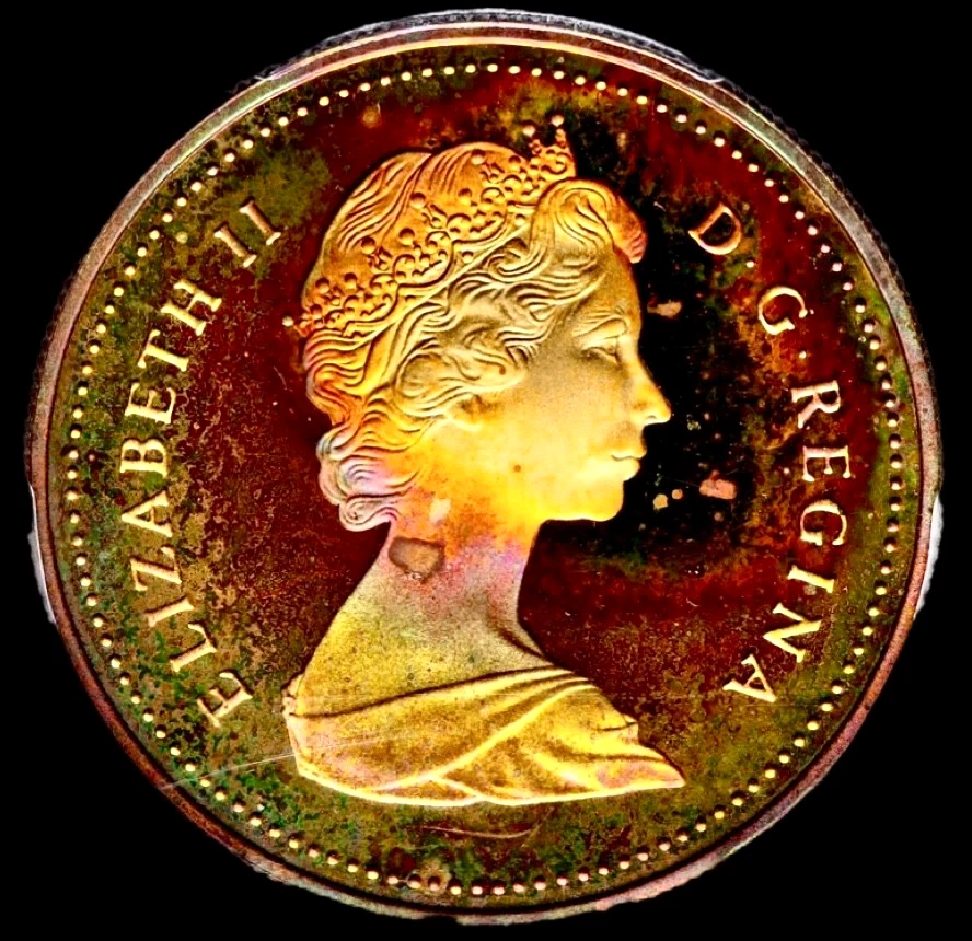 Dólar de plata canadiense John Davis 1987 graduación profesional PR66DCAM tono arco iris Foto 4 de 4