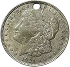 1921 Morgan Silver Dollar HOLED 90% Silver $1 Coin Vintage US Collectible