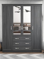Camberley 4 Door, 3 Drawer Mirrored Wardrobe Dark Oak Modern Storage Bedroom