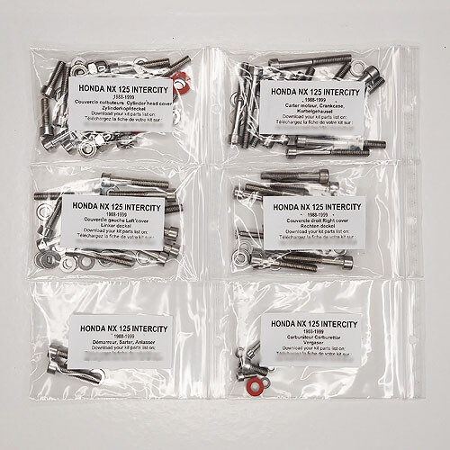 Kit visserie moto NX 125 Transcity inox pour restauration atelier Honda