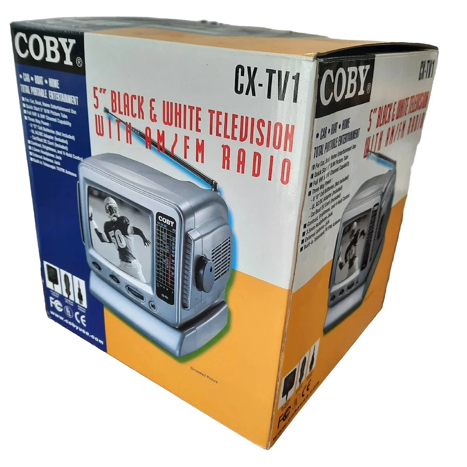 Coby CX-TV1 5" Black & White Television With AM/FM Radio New In Box NOS - Image 4 of 4