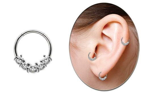 Septum Lippen Piercing Schmuck Smooth Segment Clicker Stahl + 5 Kristall Steine - Bild 4 von 4