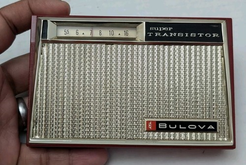 Rare Vintage Super Transistor Bulova Radio Red Model 895 With Box & Headphones - Picture 5 of 17