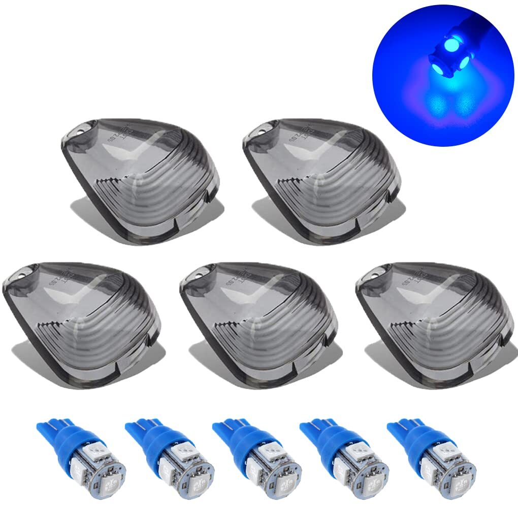 Smoke Roof Cab Marker Light Covers with Blue LED Bulbs Aftermarket Upgrade