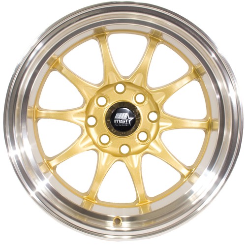 (1) 15x8 +0 MST MT11 4x100,4x114.3 Gold w/Machined Lip Wheel - Picture 2 of 2
