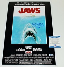 CARL GOTTLIEB SCREENWRITER SIGNED JAWS 12x18 MOVIE POSTER BECKETT COA BAS PROOF