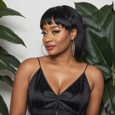 Short Mullet Wig With Bangs Synthetic Hair Wig Natural Soft Daily Fashion Wig