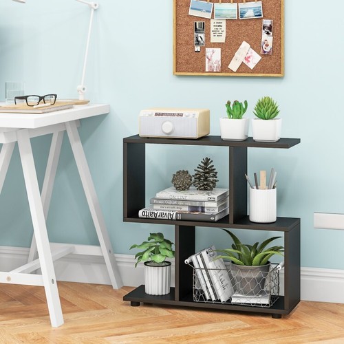 3-Tier Living Room Geometric Bookshelves 24" S-Shaped Storage Organizer Bookcase - Picture 2 of 10