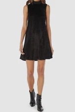 $158 Michael Stars Women's Black Vali Velvet Mock Neck Shift Dress Size M