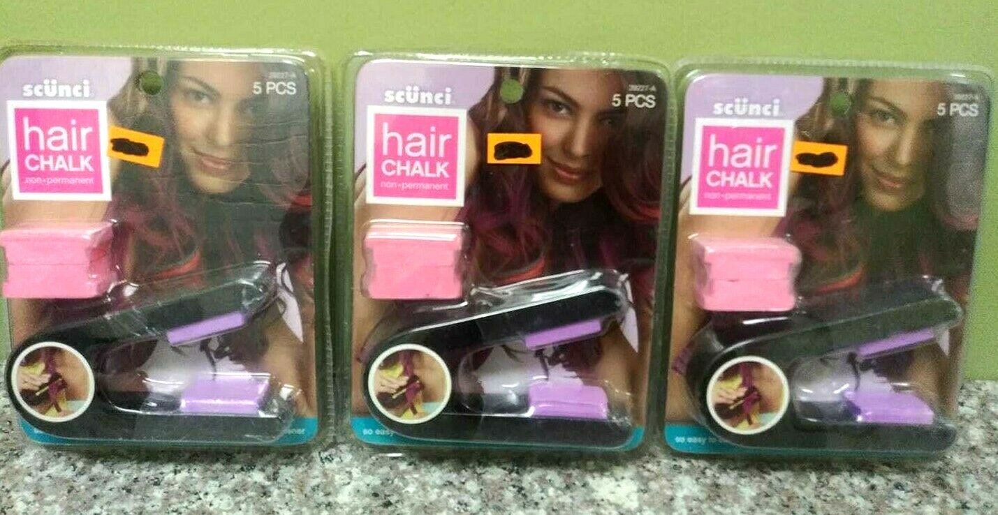 3 ~ Scunci Hair Chalk Set Non Permanent Pink & Purple Hair Color 39227-A Read!