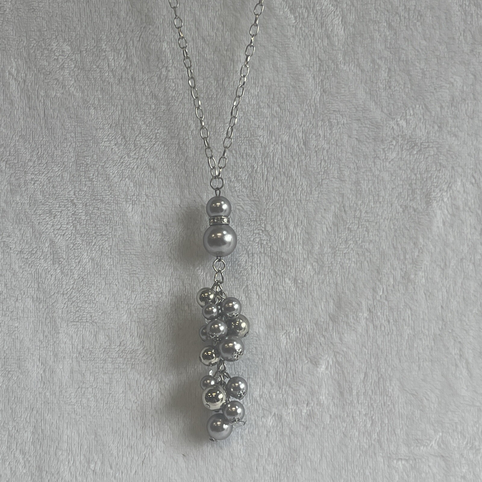 Silvertone Beaded And Rhinestone Statement Neckla… - image 1