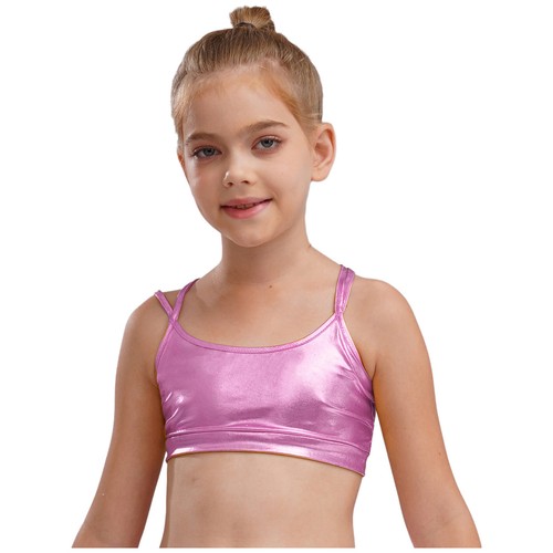 Kids Girls Set Shirts Outfits 2 Piece Dancewear Athletic Suit Shiny Metallic - Picture 17 of 38