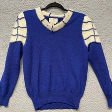 Lilly of California Sweater Womens L Blue Wool Angora Rabbit Rhinestones