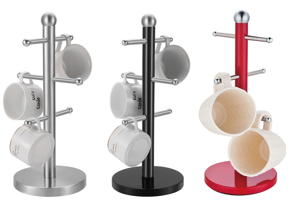 ROYAL CUISINE Stainless Steel Mug Tree Stand –6 Hook Coffee/Tea Cup Holder Rack for Countertop