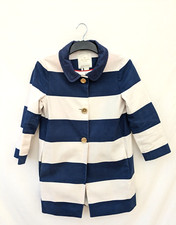 Kate Spade Coat Womens Extra Small Blue Stripe Button Collar Mid Length Franny