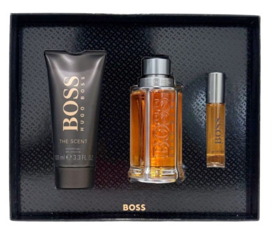 HUGO BOSS The Scent 3 Pc Gift Set for Men: 3.3 oz EDT+0.33 oz EDT +3.3 oz S/Gel