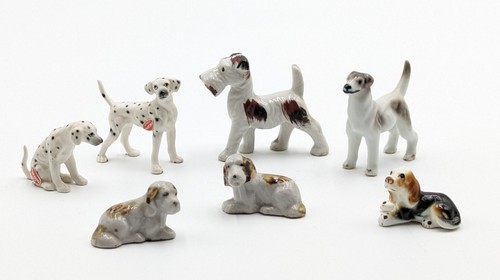 Dalmatian Bone China Schnauzer Japan Ceramic 7 Dog Figurines Lot 