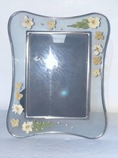 Clear Glass  Metal Pressed Flower 7" x 5 " inch Collectible Picture Frame