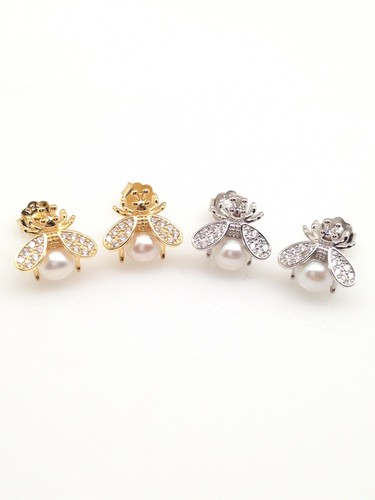 925 Sterling Silver Cz Pearl Bumble Bee Stud Earrings Tiny Studs 11mm/0.43" - 第 1/34 張圖片